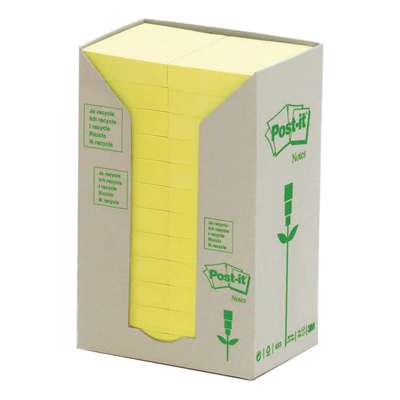 Post-it notes 653 recycle 38x51mm tårn gul 24blk/pk