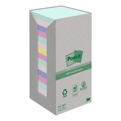 Post-it blok 654 genbrug ass. tårn 76x76mm 16blk/pk.