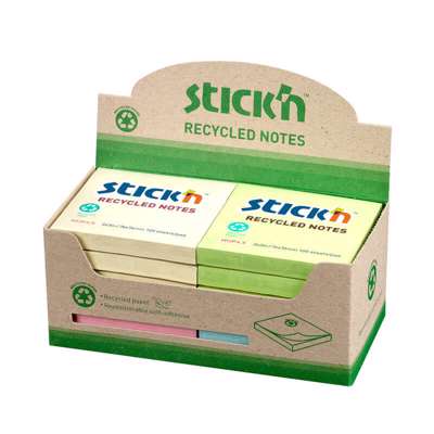 Notes Stick'N Recycled 4 ass. 76x76mm 100bl. 12blk/pk